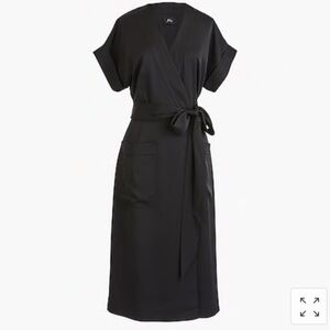 NWT J.Crew Black Satin Crepe‎ Holiday Wrap Dress Short Sleeve V Neck
